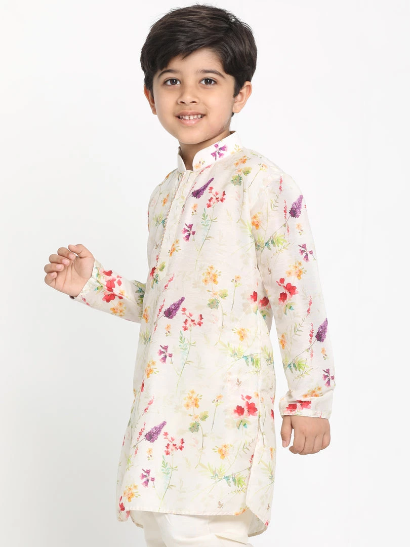 JBN Creation Boys Multicolor-Base-Cream Cotton Blend Printed Kurta 4 JBN Creation Boys Multicolor-Base-Cream Cotton Blend Printed Kurta