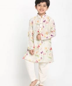 JBN Creation Boys Multicolor-Base-Cream Cotton Blend Printed Kurta 12 JBN Creation Boys Multicolor-Base-Cream Cotton Blend Printed Kurta