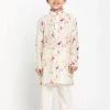 JBN Creation Boys Printed Cream Cotton Blend Kurta And Pyjama Set