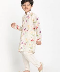 Vastramay Cotton Blend Multicolor-Base-Cream Baap Beta Kurta Pyjama Set
