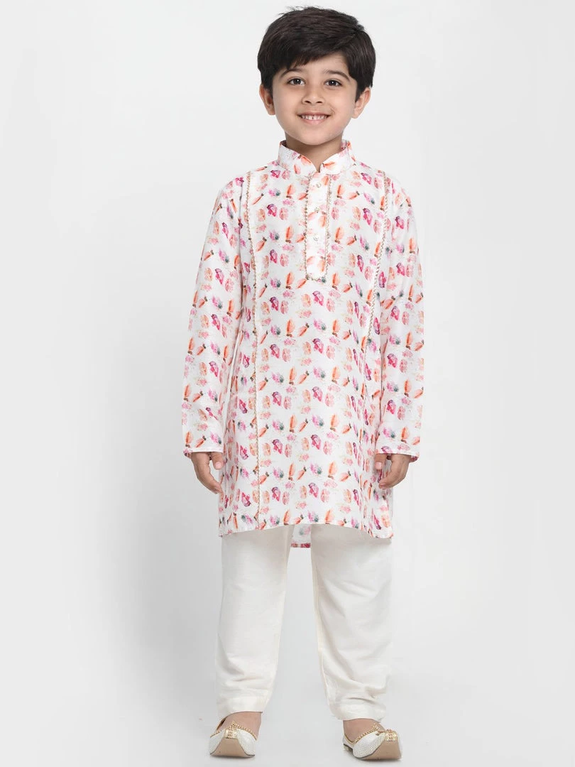 JBN Creation Boys Multicolor-Base-White Cotton Blend Kurta And Pyjama Set 3 JBN Creation Boys Multicolor-Base-White Cotton Blend Kurta And Pyjama Set