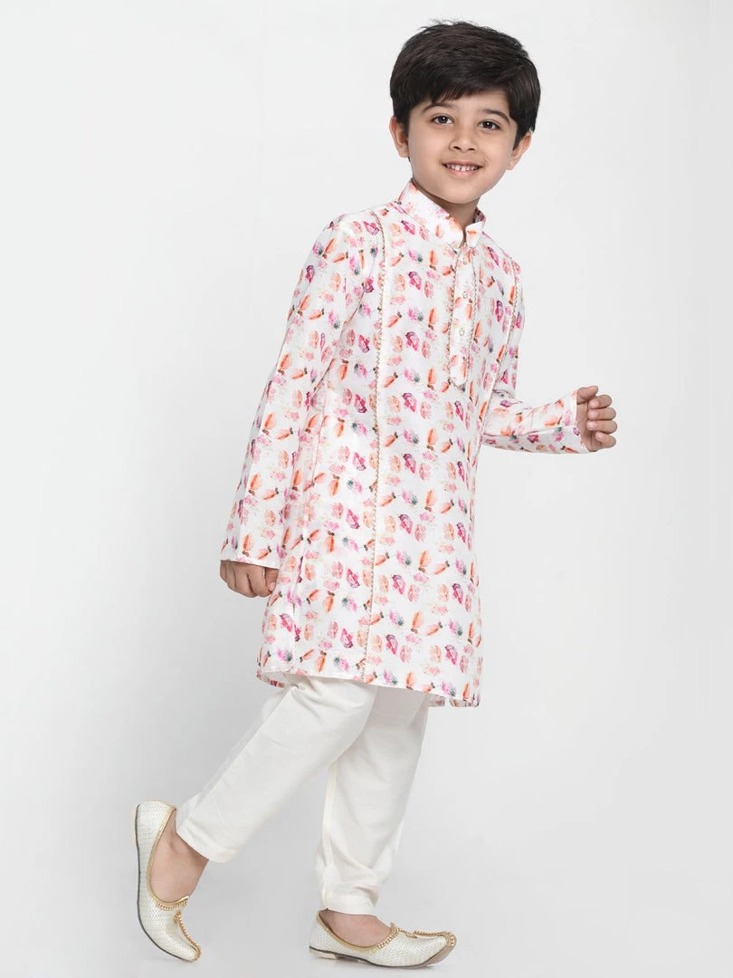 JBN Creation Boys Multicolor-Base-White Cotton Blend Kurta And Pyjama Set 4 JBN Creation Boys Multicolor-Base-White Cotton Blend Kurta And Pyjama Set