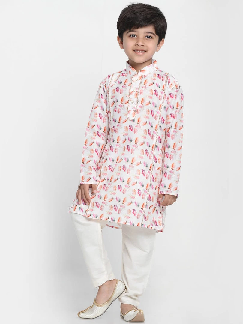 JBN Creation Boys Multicolor-Base-White Cotton Blend Kurta And Pyjama Set 8 JBN Creation Boys Multicolor-Base-White Cotton Blend Kurta And Pyjama Set