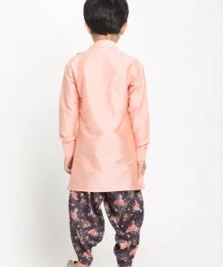 JBN Creation Boys Rose Pink Angrakha Kurta Floral Printed Dhoti Set 11 JBN Creation Boys Rose Pink Angrakha Kurta Floral Printed Dhoti Set