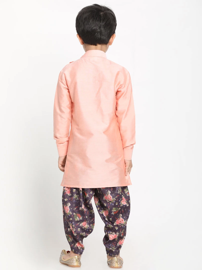JBN Creation Boys Rose Pink Angrakha Kurta Floral Printed Dhoti Set 5 JBN Creation Boys Rose Pink Angrakha Kurta Floral Printed Dhoti Set