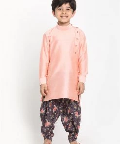 JBN Creation Boys Rose Pink Angrakha Kurta Floral Printed Dhoti Set 14 JBN Creation Boys Rose Pink Angrakha Kurta Floral Printed Dhoti Set