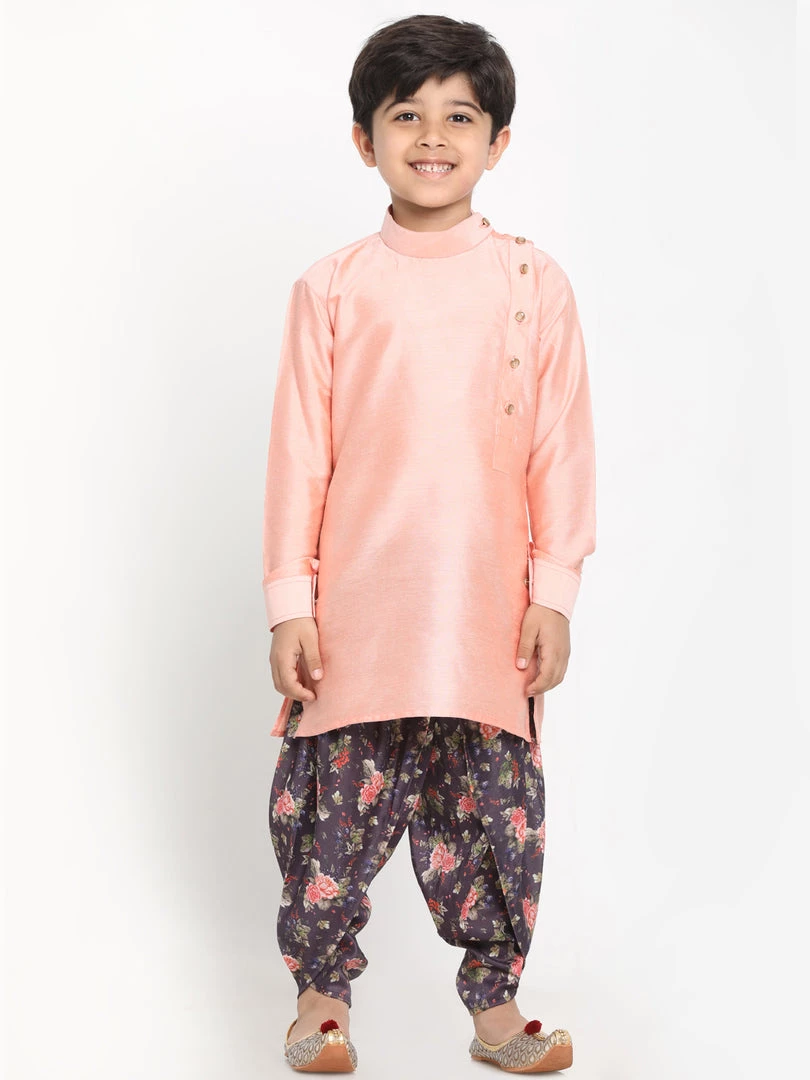 JBN Creation Boys Rose Pink Angrakha Kurta Floral Printed Dhoti Set 8 JBN Creation Boys Rose Pink Angrakha Kurta Floral Printed Dhoti Set