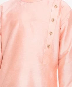 JBN Creation Boys Rose Pink Angrakha Kurta Floral Printed Dhoti Set