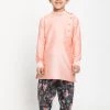 JBN Creation Rose Pink Angrakha Kurta Floral Printed Dhoti Set