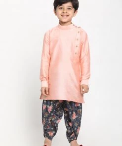 JBN Creation Rose Pink Angrakha Kurta Floral Printed Dhoti Set