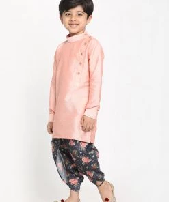 JBN Creation Rose Pink Angrakha Kurta Floral Printed Dhoti Set
