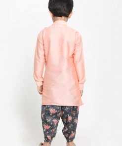 JBN Creation Rose Pink Angrakha Kurta Floral Printed Dhoti Set