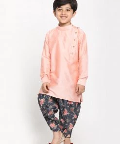 JBN Creation Rose Pink Angrakha Kurta Floral Printed Dhoti Set