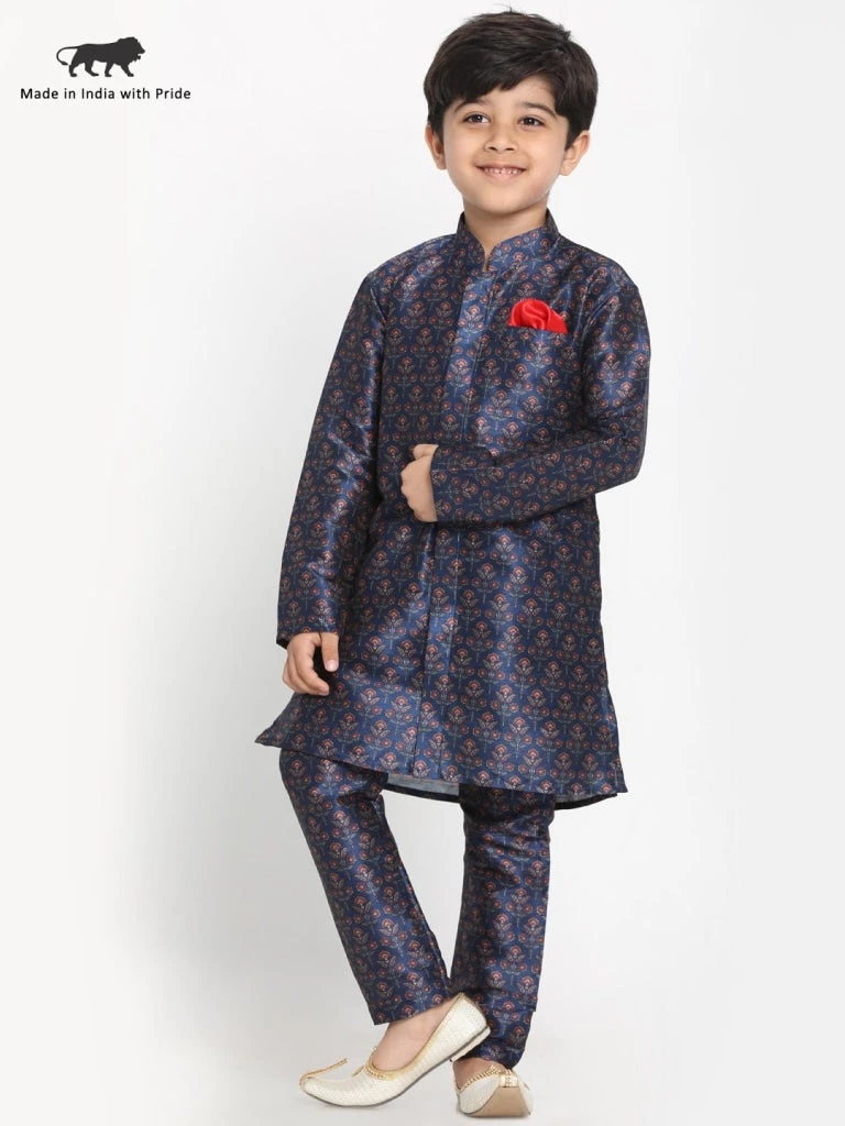 JBN Creation Boys Silk Blend Digital Printed Kurta And Pyjama Set 3 JBN Creation Boys Silk Blend Digital Printed Kurta And Pyjama Set