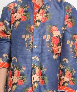 Vastramay Multicolor-Base-Blue Cotton Blend Baap Beta Kurta Pyjama Set