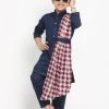 JBN Creation Printed Dupatta Attached With A Belt Navy Blue Kurta And Pyjama Set
