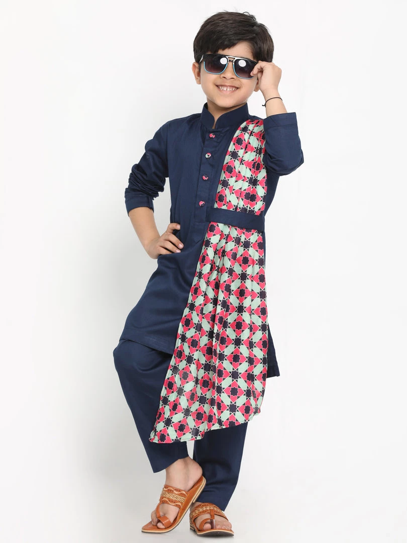 JBN Creation Printed Dupatta Attached With A Belt Navy Blue Kurta And Pyjama Set 3 JBN Creation Printed Dupatta Attached With A Belt Navy Blue Kurta And Pyjama Set