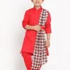 JBN Creation Printed Dupatta Attached With A Belt Red Kurta And Pyjama Set Boys 1 JBN Creation Printed Dupatta Attached With A Belt Red Kurta And Pyjama Set Boys
