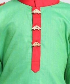 JBN Creation Boys Green Cotton Pathani Suit Set