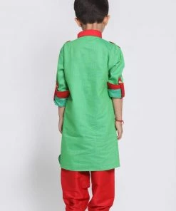 JBN Creation Boys Green Cotton Pathani Suit Set
