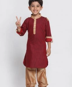 JBN Creation Boy's Maroon Cotton Pathani Suit Boys
