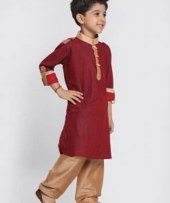 JBN Creation Boy's Maroon Cotton Pathani Suit Boys