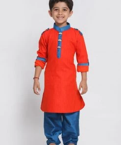 JBN Creation Boys Boy's Orange Cotton Pathani Suit