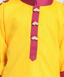 JBN Creation Boy's Yellow Cotton Pathani Suit