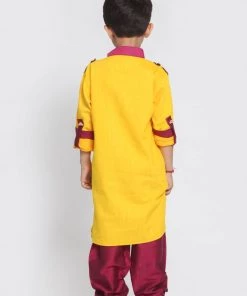JBN Creation Boy's Yellow Cotton Pathani Suit