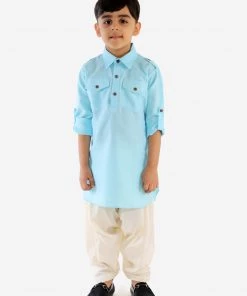JBN Creation Boy's Blue Cotton Blend Pathani Suit Set Boys
