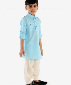 JBN Creation Boy's Blue Cotton Blend Pathani Suit Set Boys