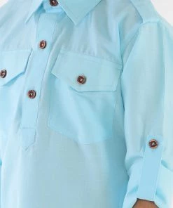 JBN Creation Boy's Blue Cotton Blend Pathani Suit Set Boys