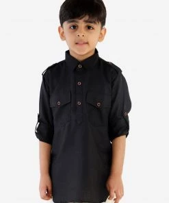 Ganesh Chaturthi JBN Creation Boy's Black Pathani Kurta