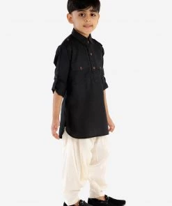 JBN Creation Boy's Black Cotton Blend Pathani Suit Set Men