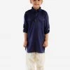 JBN Creation Boys Navy Blue Cotton Blend Pathani Suit Set