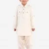 JBN Creation Boys Cream Cotton Blend Pathani Suit Set