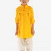JBN Creation Boys Yellow Cotton Blend Pathani Suit Set