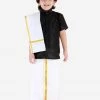 JBN Creation Boys Black & White Silk Blend Shirt Mundu And Dupatta