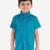 JBN Creation Boys' Azure Blue Cotton Short Sleeves Ethnic Shirt