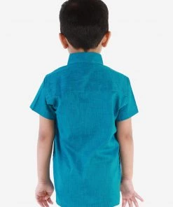 Vastramay Turquoise Cotton Blend Baap Beta Ethnic Shirt