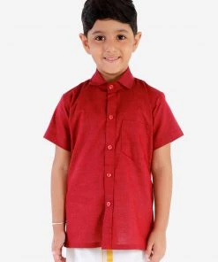 JBN Creation Boys' Cherry Maroon Cotton Short Sleeves Ethnic Shirt