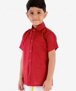 JBN Creation Boys' Cherry Maroon Cotton Short Sleeves Ethnic Shirt