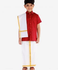 JBN Creation Boys' Cherry Maroon Cotton Short Sleeves Ethnic Shirt