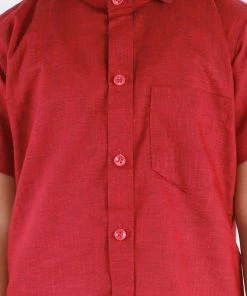 JBN Creation Boys' Cherry Maroon Cotton Short Sleeves Ethnic Shirt