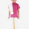 Boys JBN Creation Boy's Purple Shirt With White Mundu