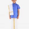 JBN Creation Boys' Teal Blue Cotton Short Sleeves Ethnic Shirt Mundu Vesty Style Dhoti Pant Set 1 JBN Creation Boys' Teal Blue Cotton Short Sleeves Ethnic Shirt Mundu Vesty Style Dhoti Pant Set