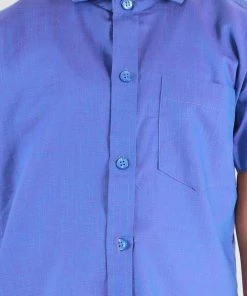 Vastramay Blue And White Cotton Blend Baap Beta Ethnic Shirt And Mundu Set Shirt Mundu Set