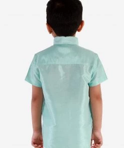 JBN Creation Boys' Aqua Silk Short Sleeves Ethnic Shirt