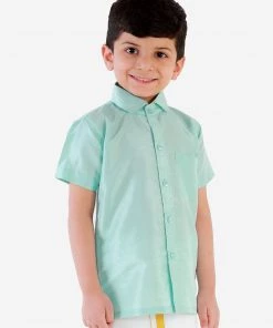 JBN Creation Boys' Aqua Silk Short Sleeves Ethnic Shirt