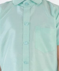 JBN Creation Boys' Aqua Silk Short Sleeves Ethnic Shirt